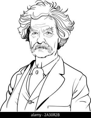 Mark Twain cartoon portrait, vector Stock Vector