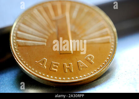 macedonian coin , denar close up image Stock Photo