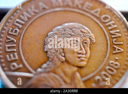 macedonian coin , denar close up image Stock Photo