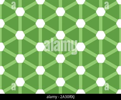 Vector seamless geometric pattern. Shaped white hexagons and light green lines on green background. Stock Vector
