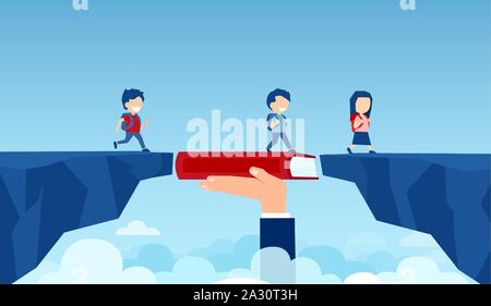 Vector of a teacher hand holding a book bridging the gap in primary education for children passing by Stock Vector