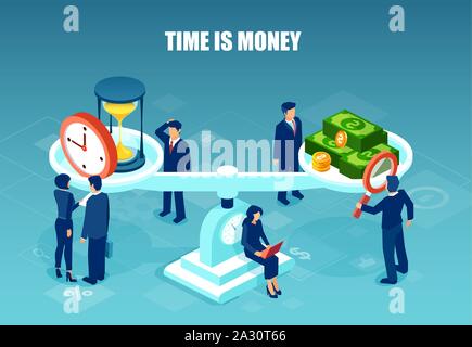 Time is money concept. Vector of businesspeople optimizing return on investment in business Stock Vector