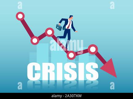 Vector of a businessman walking on a falling down diagram. Loss of investment concept Stock Vector