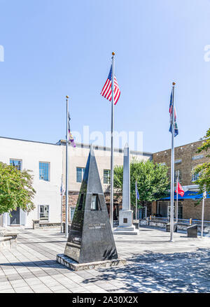 LENOIR, NC, USA-24 SEPT 2019: Eternal flame monument in Veterans' Memorial Park reads: All gave some, some gave all. Stock Photo