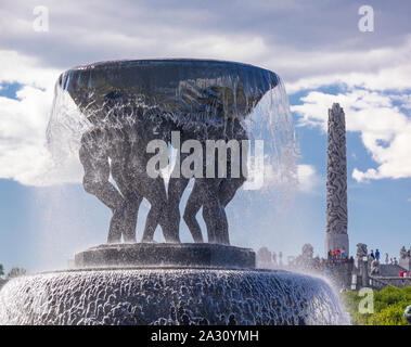 OSLO, NORWAY - Fountain and monolith, Vigeland Sculpture installation, in Frogner Park. Stock Photo