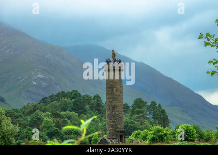 Glenfinnan Monument at Loch Shiel in Scottish Highlands. Stock Photo