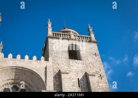 architectural detail of the Porto Cathedral in the historic city center on a fall day Stock Photo