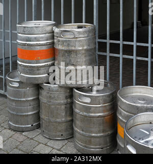 Close-up of beer kegs, Newport, County Mayo, Republic of Ireland Stock Photo