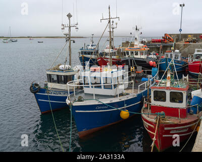 Boats moored at harbor, Mullet Peninsula, Belmullet, Erris, County Mayo, Republic of Ireland Stock Photo