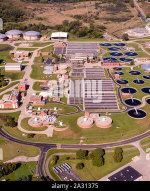 Aerial photograph of Madison Metropolitan Sewage Treatment Plant, Madison, Wisconsin, USA. Stock Photo