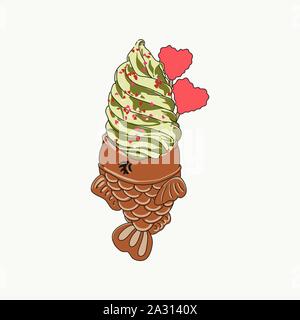 Vector of an ice cream with lollipops and colorful decorative candies and a fish cracker Stock Vector