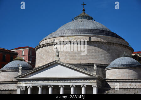 The impressive dome of Basilica di San Francesco di Paola, covered with calcareous stone, Piazza del Plebiscito, Naples, Italy, Europe. Stock Photo