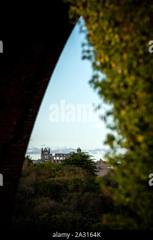 Whitby Abbey ruins seen through the arches of the Larpool Viaduct Stock Photo