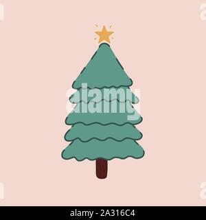 Vector of a Christmas tree decorated. Nice and simple doodle. Stock Vector