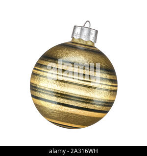 Colorful Christmas bauble in black with textured shaded gradient gold stripes isolated on a white background for holiday themed concepts Stock Photo
