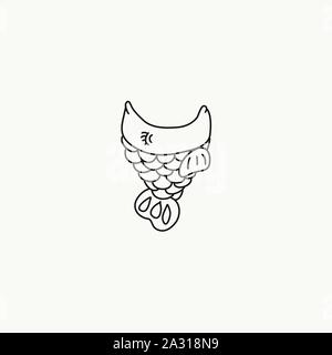 Vector of a fish-shaped cookie  for coloring. Nice doodle food. Stock Vector