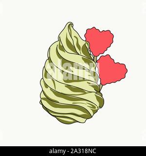 Vector of a green ice cream, possible pistachio or mint flavor. With lollipops and caramel. Stock Vector