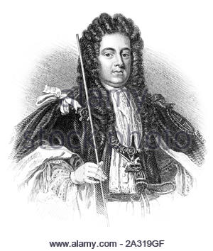 Sidney Godolphin portrait, 1st Earl of Godolphin, 1645 – 1712, was a British politician of the late 17th and early 18th centuries, vintage illustration from 1850 Stock Photo