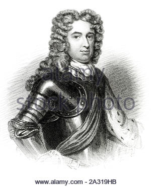 General John Churchill portrait, 1st Duke of Marlborough, 1st Prince of Mindelheim, 1st Count of Nellenburg, Prince of the Holy Roman Empire,1650 – 1722, was an English soldier and statesman, vintage illustration from 1850 Stock Photo