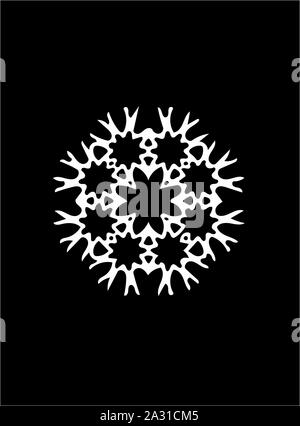 Ornate abstract white symbol on black background Stock Photo
