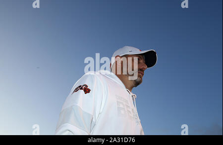 A Chicago Bears fan holds a quarterback Justin Fields jersey before an NFL  football game against the Houston Texans Sunday, Sept. 25, 2022, in Chicago.  (AP Photo/Nam Y. Huh Stock Photo - Alamy