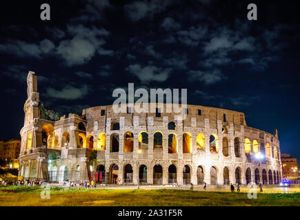 Long exposure nighttime view of the Colosseum in Rome, Italy Stock Photo