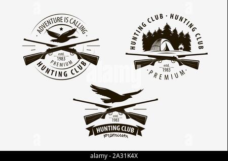 Hunting club set of labels. Hunt logo. Vector illustration Stock Vector