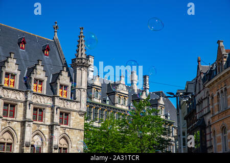 Big soap bubbles  in Ghent street, Belgium Stock Photo