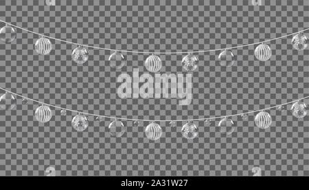 Christmas decorations, garlands  with balls isolated on transparent background. Vector Illustration Stock Vector