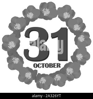 October 31 icon. For planning important day. Banner for holidays and special days. Illustration in black and white colors. Stock Photo