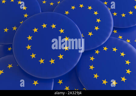 Pile of EU Badges, 3d illustration Background Stock Photo
