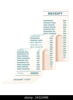 Long receipt bill icon flat vector illustration isolated on white background. Stock Vector