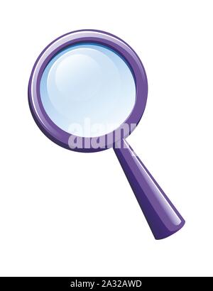 Magnifying glass with purple plastic case flat vector illustration isolated on white background. Stock Vector