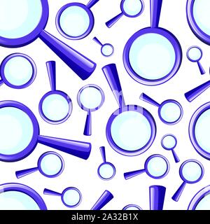 Seamless pattern of magnifying glass with purple plastic case flat vector illustration on white background. Stock Vector