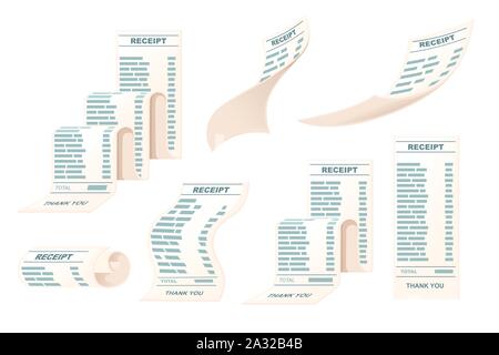 Set of different receipt bills icon flat vector illustration isolated on white background. Stock Vector