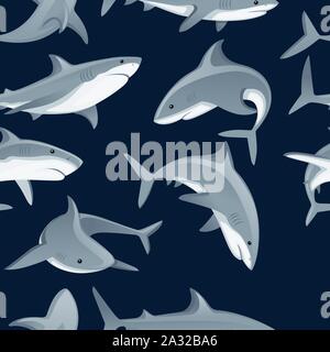 Shark with mouth closed giant apex predator cartoon animal design flat vector illustration isolated on white background. Stock Vector