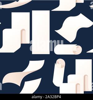 Seamless pattern with different size empty receipt bills papers icon flat vector illustration on dark background. Stock Vector