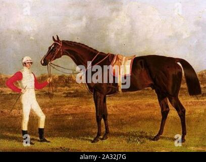 Euclid-A-Chestnut-Racehorse-Held-By-His-Jockey-Patrick-Conolly-In-A-Landscape-by-Herring-Sr. Stock Photo
