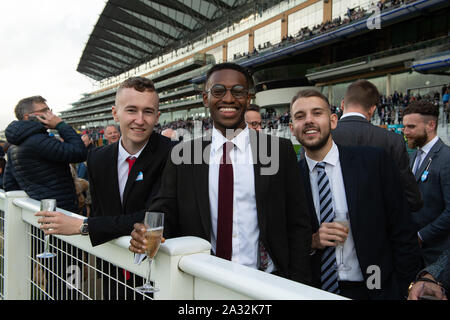 Autumn Racing Weekend & Ascot Beer Festival, Ascot Racecourse, Ascot, Berkshire, UK. 4th October, 2019. A boys day out. Credit: Maureen McLean/Alamy Stock Photo