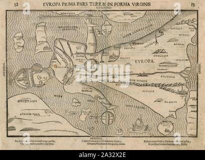 Europa Prima Pars Terrae in Forma Virginis - Bünting H. 1582. Stock Photo