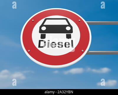 German Traffic Sign Environmental Protection Concept: Diesel Cars Prohibited Driving Ban, 3d illustration Stock Photo