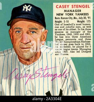 1950s era Redf Man Tobacco baseball card depicting Hall of Fame New York Yankees baseball manager Casey Stengel. Stock Photo