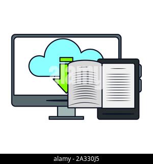 ebook and computer isolated icon Stock Vector