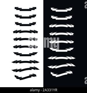 Black and white vector ribbon banners. Flat design ribbons set on background. - Vector. Stock Vector