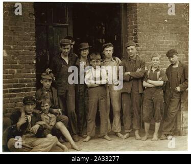 Everyone of these was working in the cotton mill at North Pownal, Vt., and they were running a small force. Dave Noel, Theo. Momeady, 15, working three years. Albert Sylvester, 16, working 1 Stock Photo