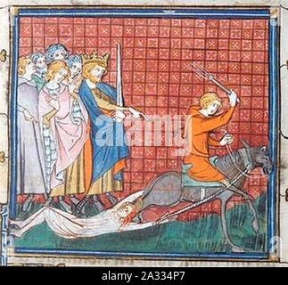 Execution of Brunehilda in medieval miniature 1. Stock Photo