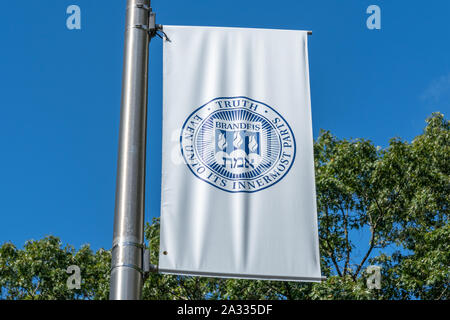 WALTHAM, MA/USA - SEPTEMBER 30, 2019: Brandeis University campus banner and trademark logo. Stock Photo