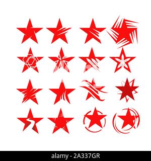 set of red decorative and creative abstract star logo vector icon concept illustration Stock Vector