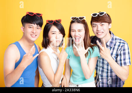 happy young group with summer casual clothes Stock Photo
