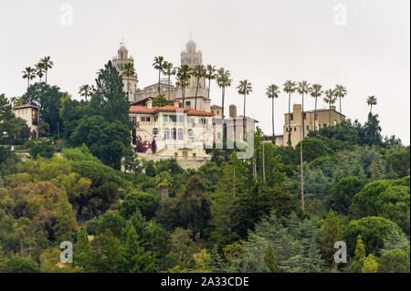 California, USA, 09 Jun 2013: View of Hearst Castle on top of mountain in California, USA.  Hearst Castle is a National and California Historical Land Stock Photo